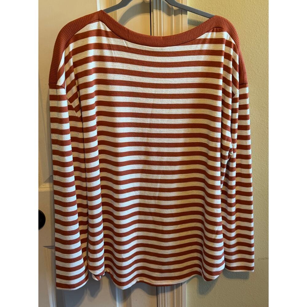 Time and Tru Women's Long Sleeve Boat Neck Top Shirt Stripes Orange XL (16-18) - Picture 4 of 11